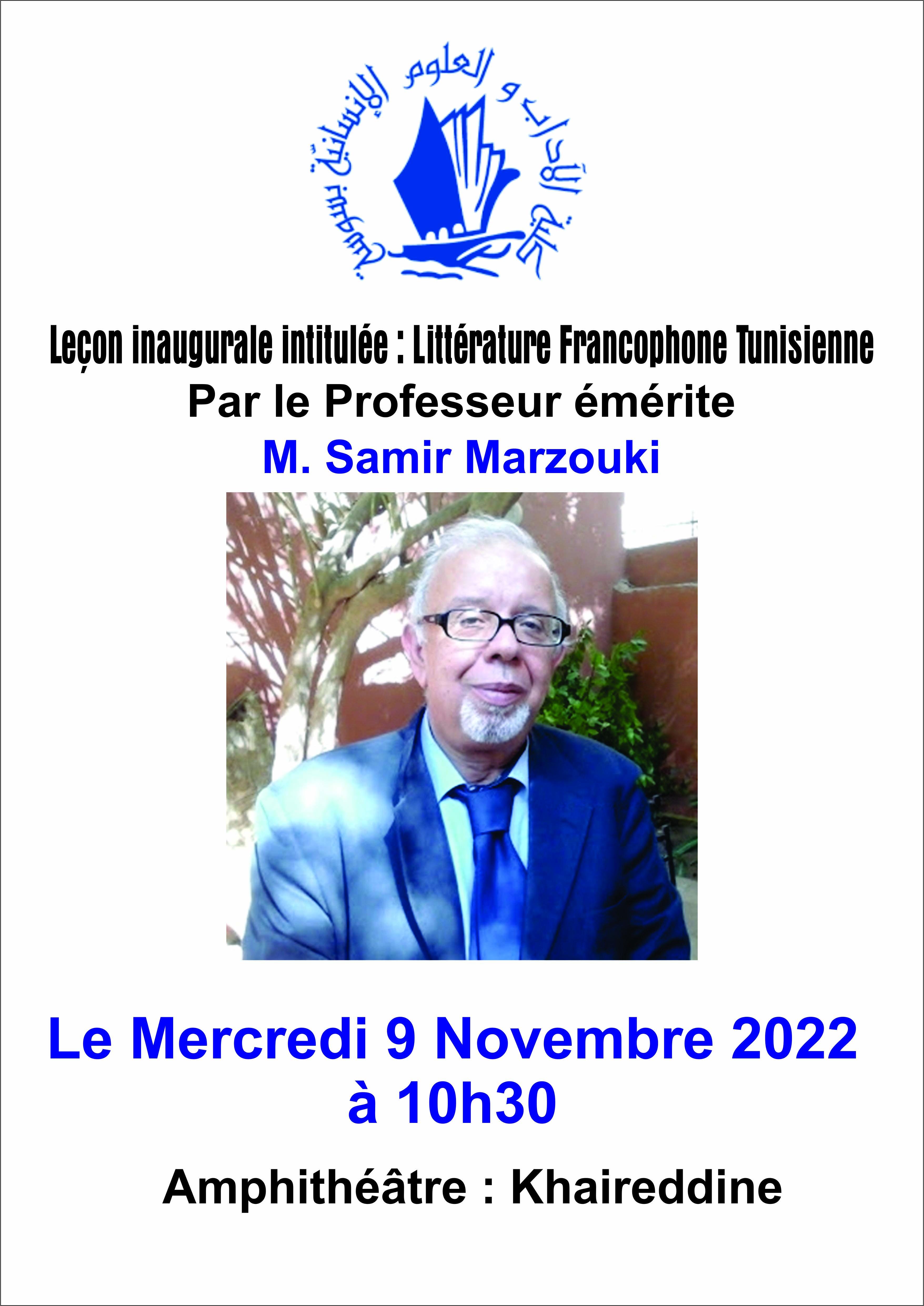 Leçon inaugurale intitulée: Littérature Francophone Tunisienne Par le P.Samir Marzouk